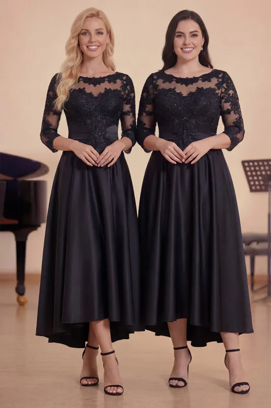 Black A Line 3/4 Sleeves Long Choir Dress with Appliques made by Zapaka