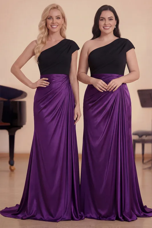 Black Plum Mermaid Ruched One Shoulder Choir Dress made by Zapaka