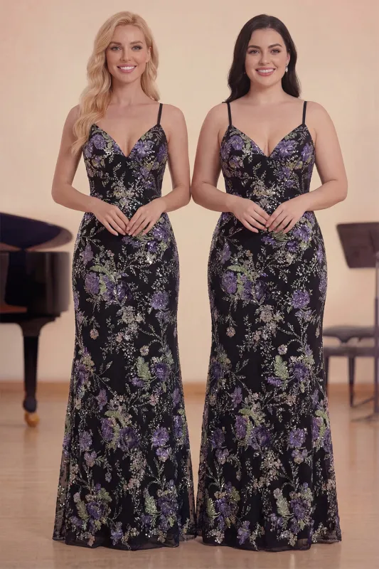 Sparkly Black Sheath Sequins Long Choir Dress with Lace-Up Open Back made by Zapaka