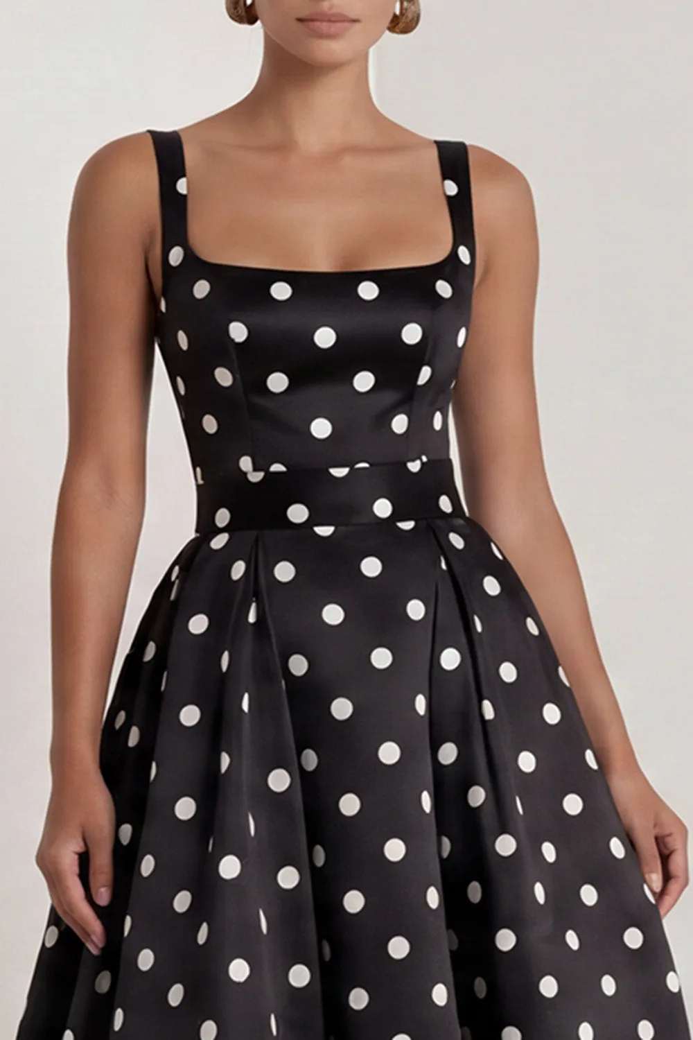 A-Line Satin Black White Dots Square Neck Long Formal Dress with Bow sold by Zapaka product image thumbnail 5