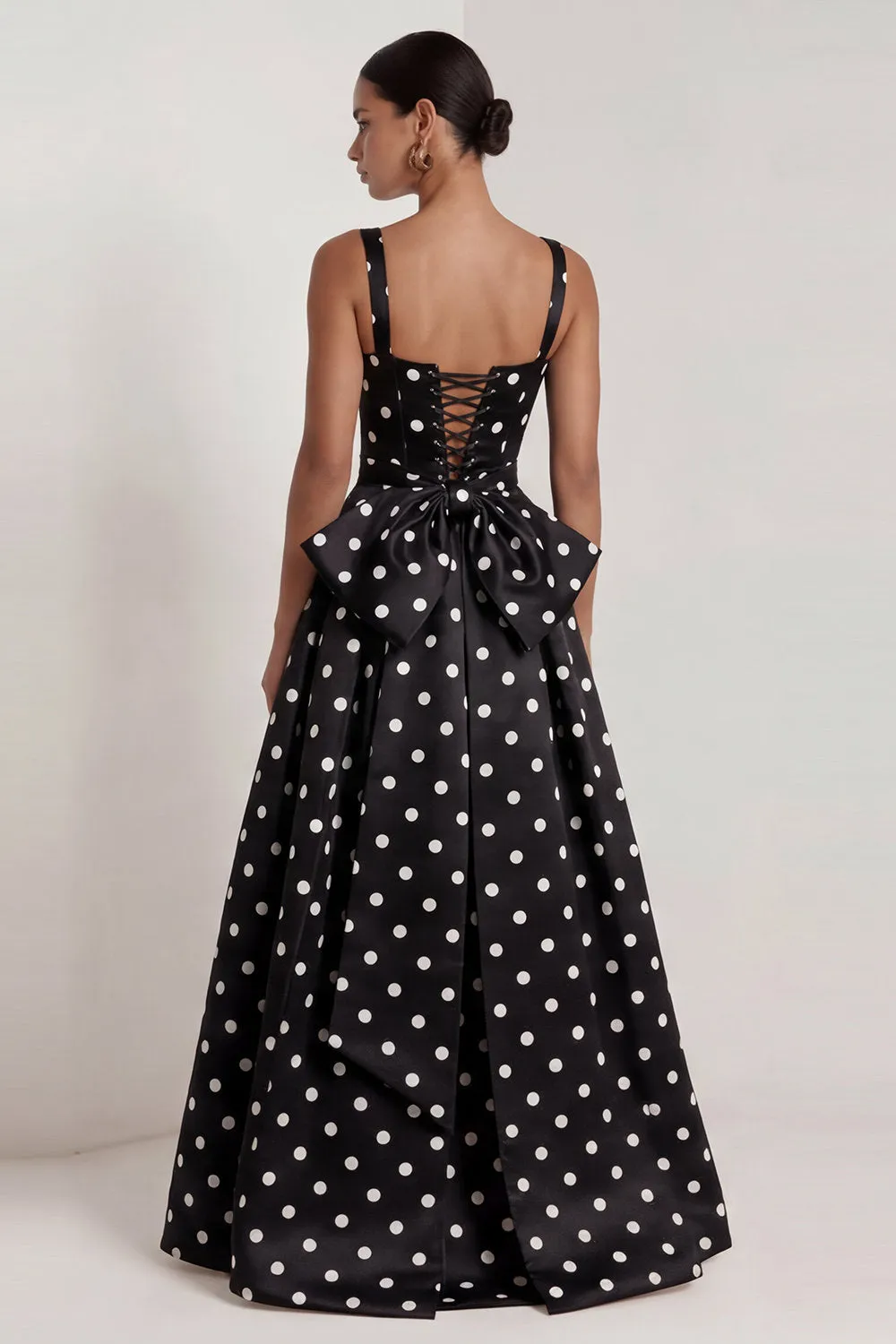 A-Line Satin Black White Dots Square Neck Long Formal Dress with Bow sold by Zapaka product image thumbnail 3