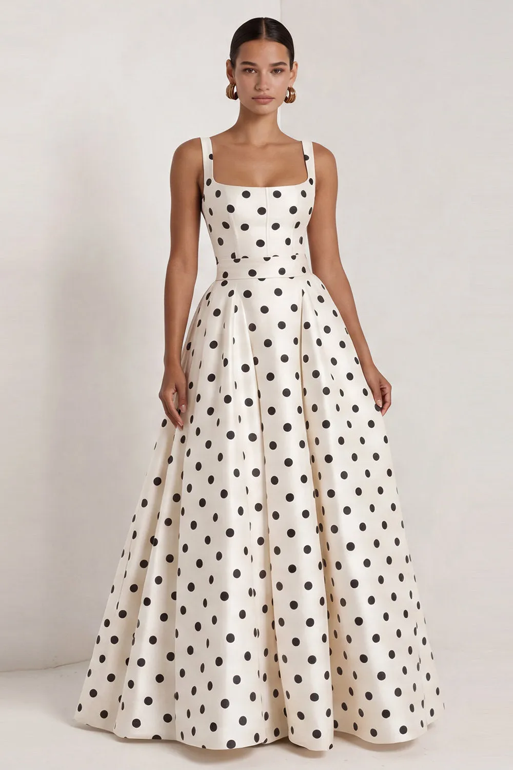 A-Line Satin Black White Dots Square Neck Long Formal Dress with Bow sold by Zapaka product image thumbnail 2