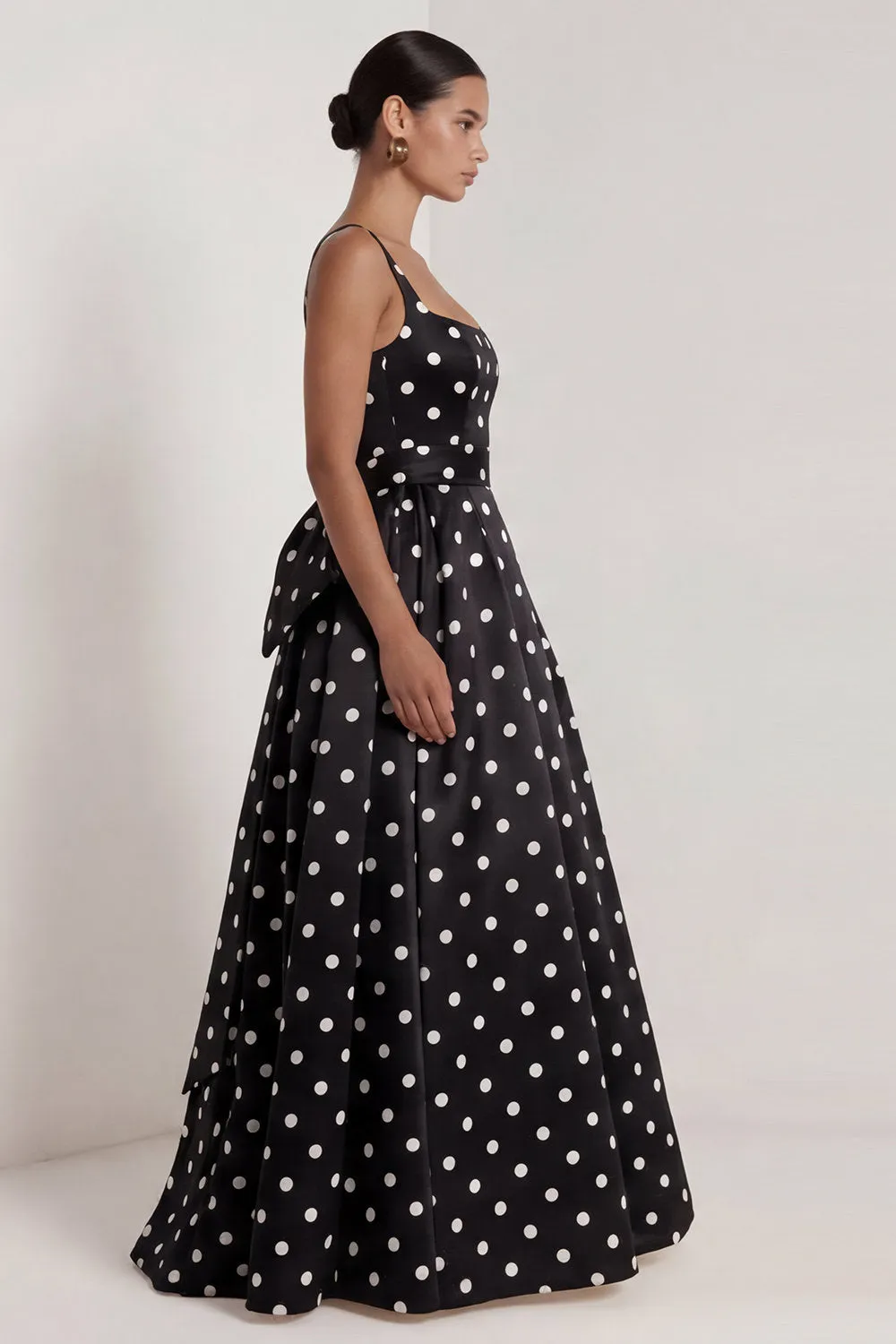 A-Line Satin Black White Dots Square Neck Long Formal Dress with Bow sold by Zapaka product image thumbnail 4