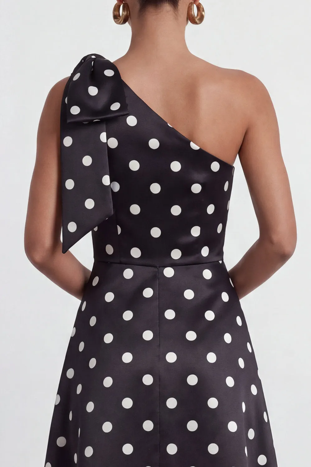 A-Line Satin Black White Dots One Shoulder Long Formal Dress with Slit sold by Zapaka product image thumbnail 5