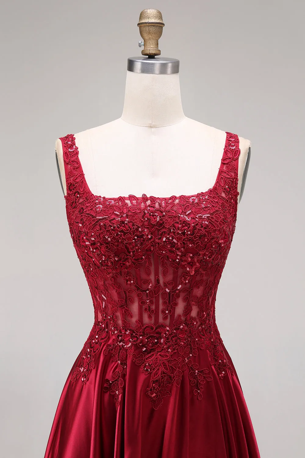Sparkly Burgundy Velvet Corset A-Line Square Neck Long Prom Dress with Beading sold by Zapaka product image thumbnail 4