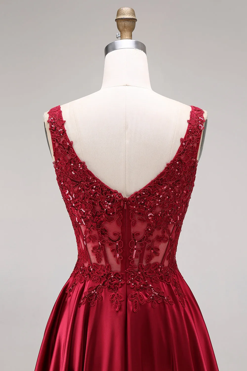 Sparkly Burgundy Velvet Corset A-Line Square Neck Long Prom Dress with Beading sold by Zapaka product image thumbnail 5