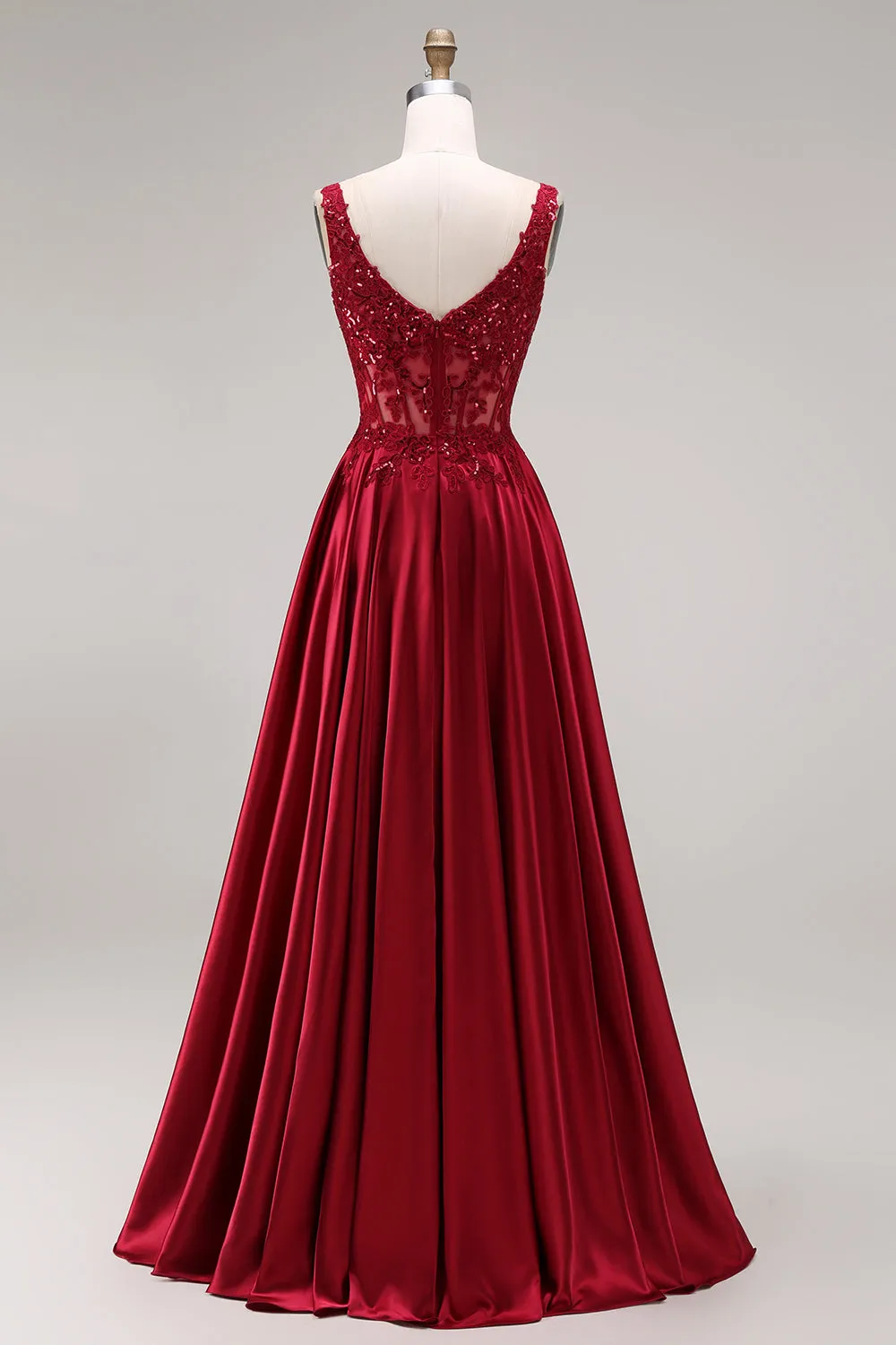Sparkly Burgundy Velvet Corset A-Line Square Neck Long Prom Dress with Beading sold by Zapaka product image thumbnail 2