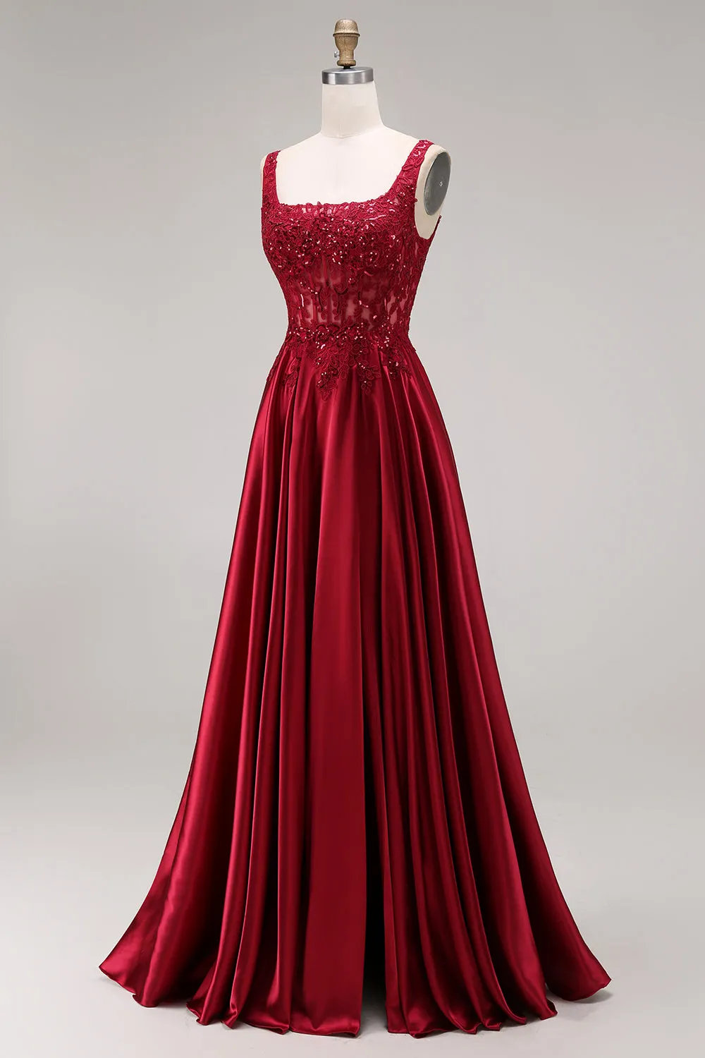 Sparkly Burgundy Velvet Corset A-Line Square Neck Long Prom Dress with Beading sold by Zapaka product image thumbnail 3