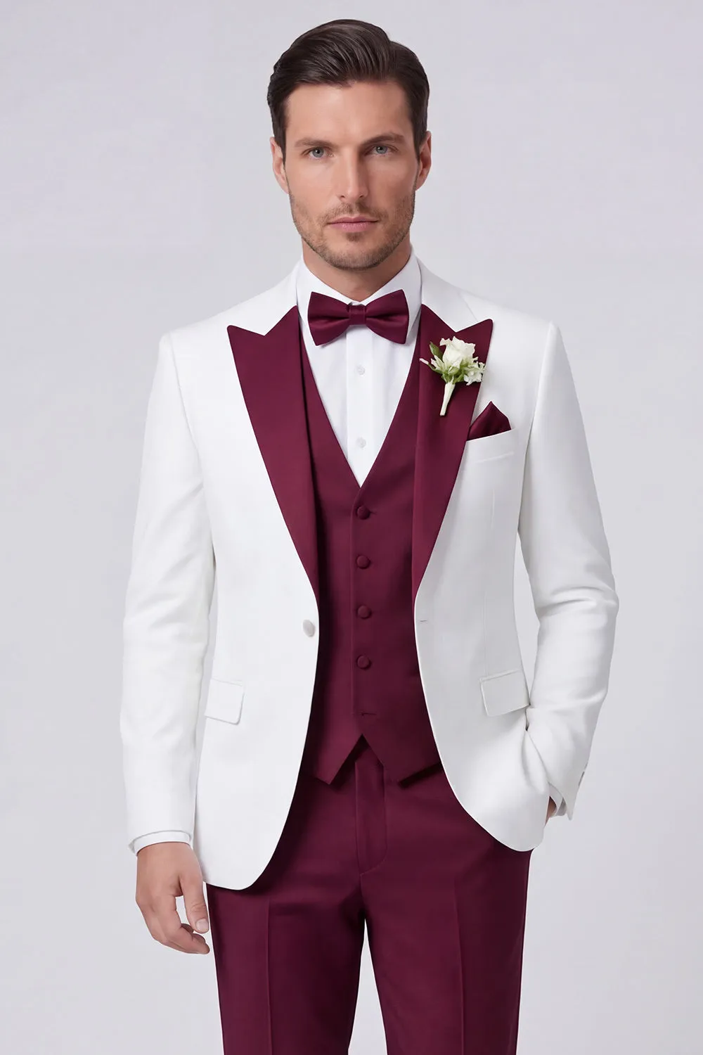 3 Piece Black One Button Peak Lapel Men's Prom Suits sold by Zapaka product image thumbnail 4