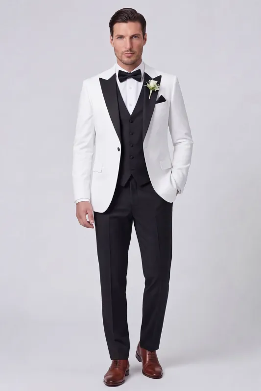 3 Piece Black One Button Peak Lapel Men's Prom Suits made by Zapaka