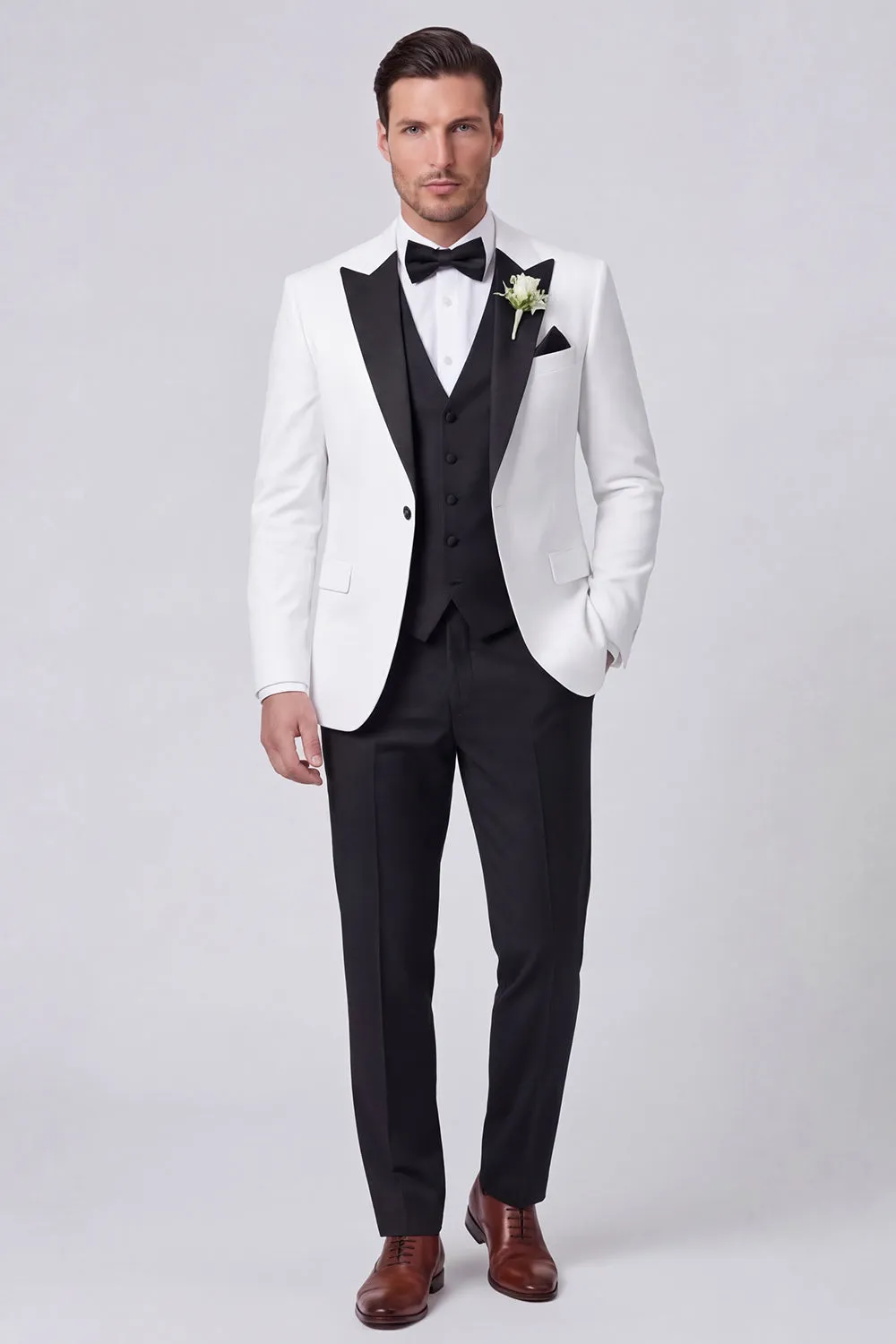 3 Piece Black One Button Peak Lapel Men's Prom Suits sold by Zapaka