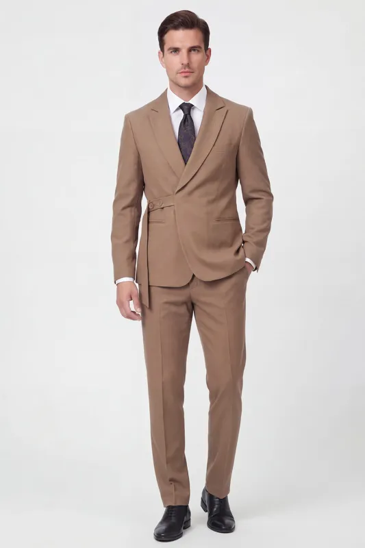 2 Piece Brown One Button Notch Lapel Men's Suits made by Zapaka
