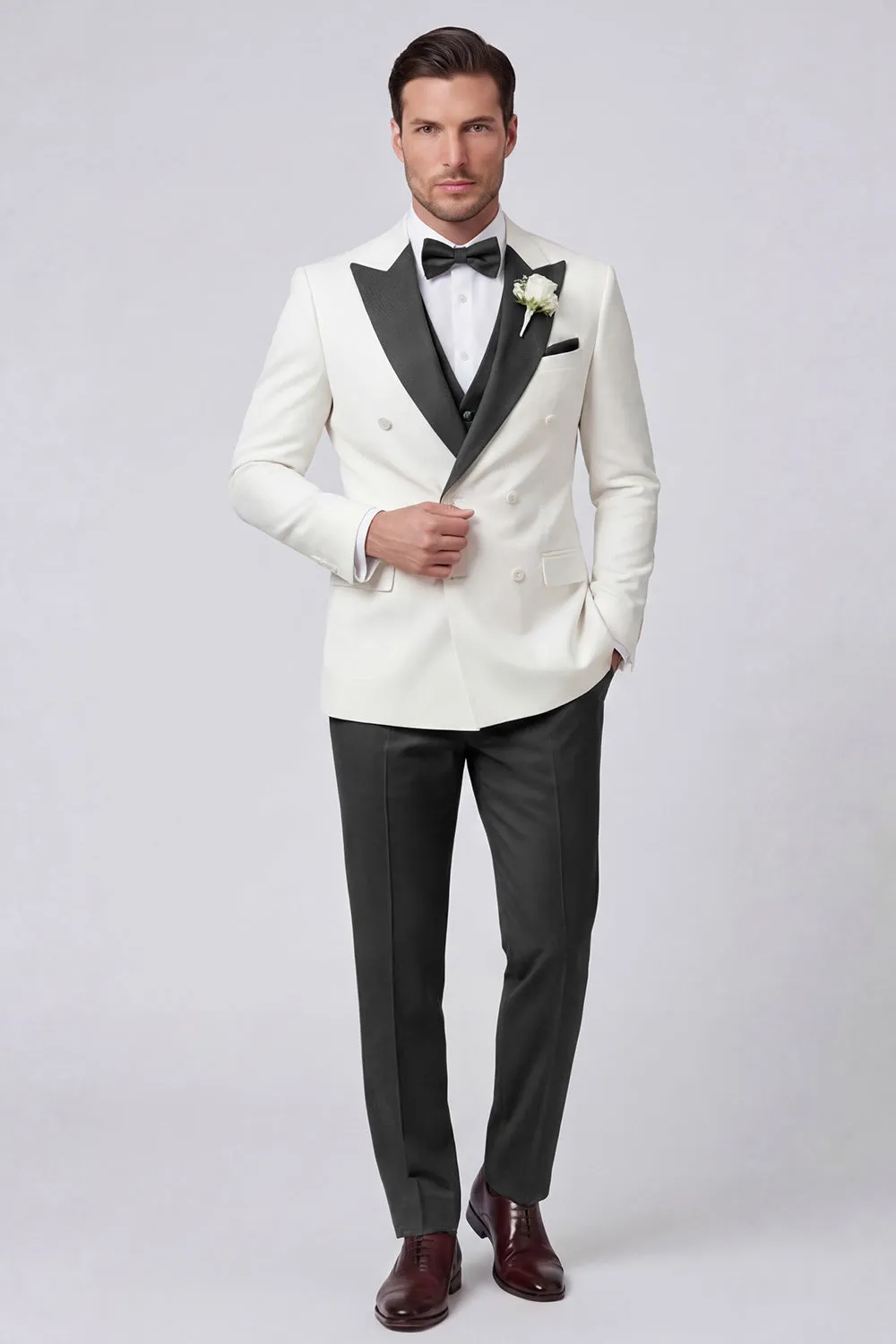 3 Piece Black Double Breasted Peak Lapel Men's Prom Suits sold by Zapaka