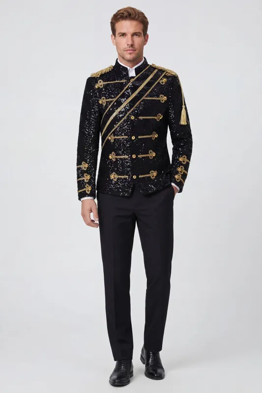 Single Breasted Black Men's Suits with Sequins made by Zapaka