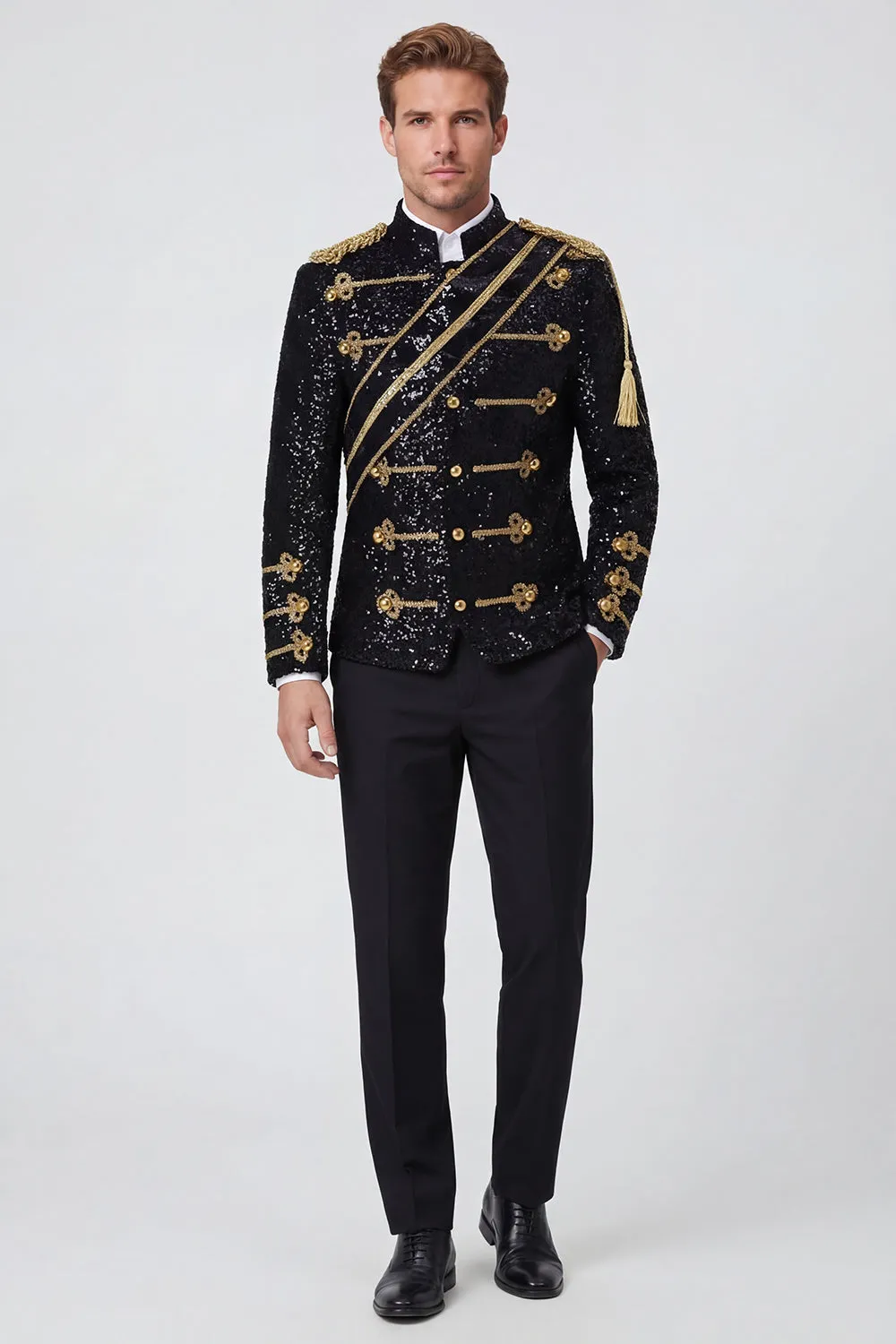Single Breasted Black Men's Suits with Sequins sold by Zapaka