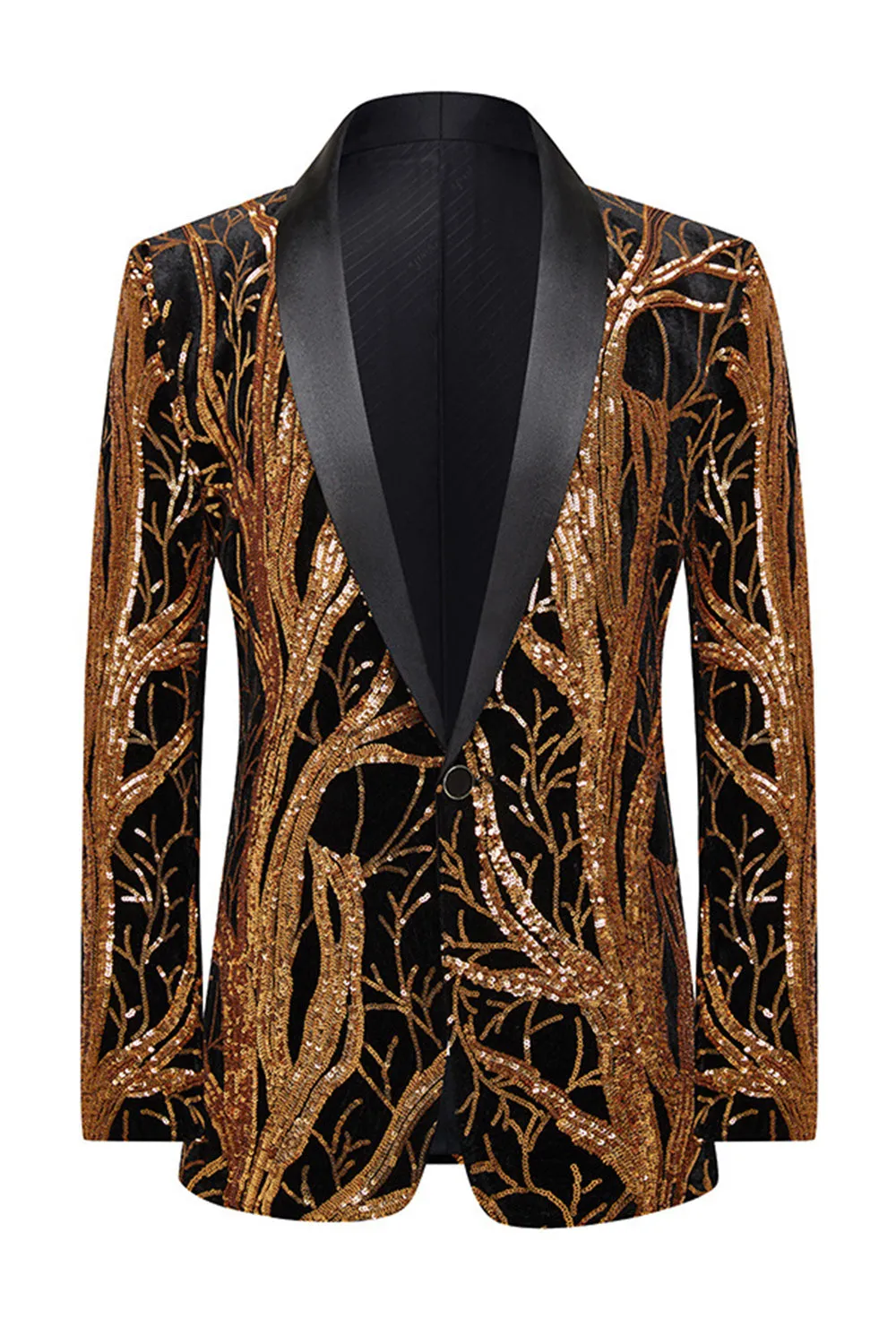 Gold Shawl Lapel One Button Sequined Men's Blazer sold by Zapaka product image thumbnail 2