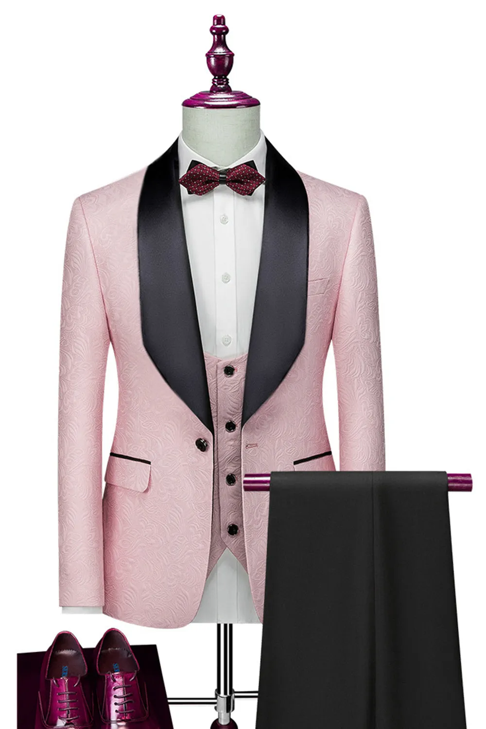 Light Pink Shawl Lapel One Button 3-Piece Men's Wedding Suits sold by Zapaka product image thumbnail 2