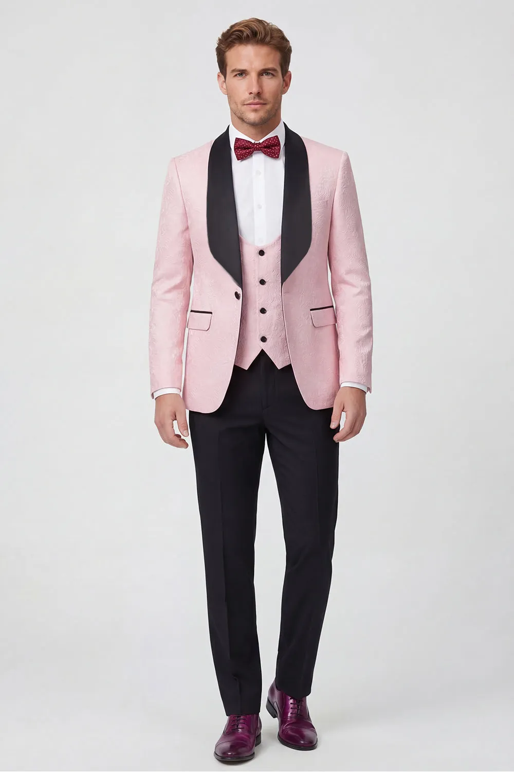Light Pink Shawl Lapel One Button 3-Piece Men's Wedding Suits sold by Zapaka