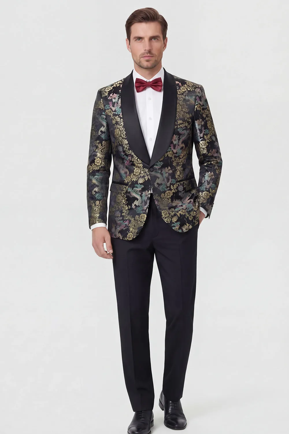 Blue 2-piece Shawl Lapel One Button Jacquard Men's Prom Suits sold by Zapaka product image thumbnail 3