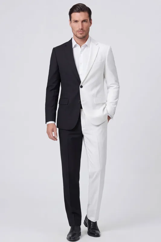 Black and White Notched Lapel Single Breasted Men's Formal Suits made by Zapaka