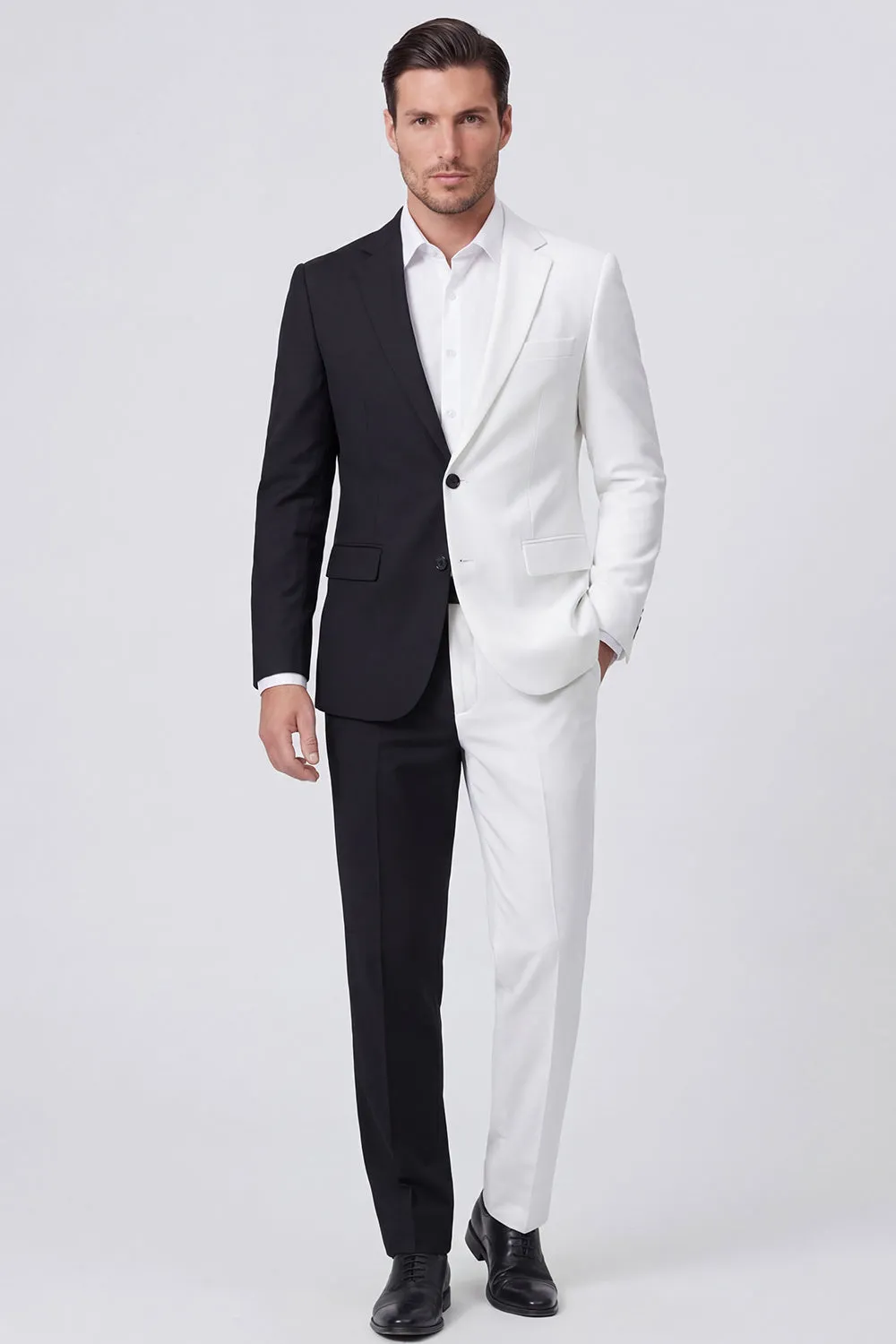 Black and White Notched Lapel Single Breasted Men's Formal Suits sold by Zapaka