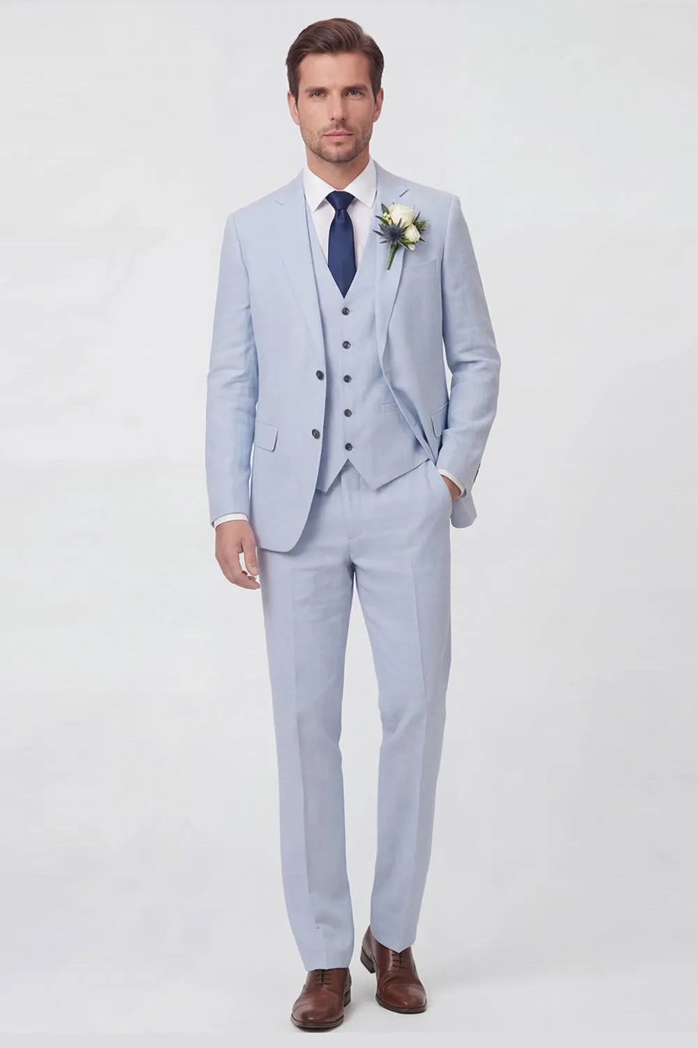 Blue Notched Lapel Single Breasted Men's Wedding Suits sold by Zapaka