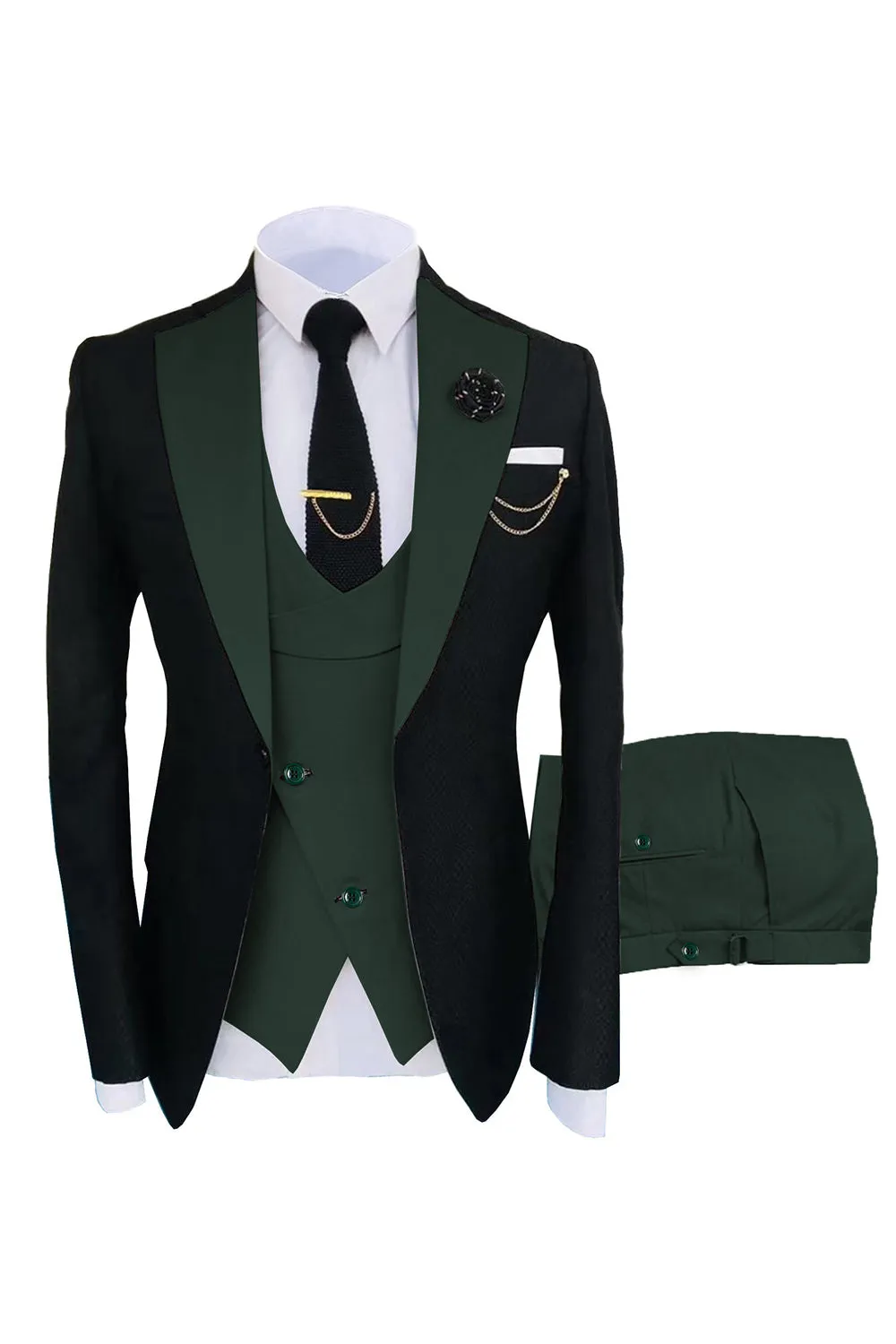Dark Green Peaked Lapel One Button 3-Piece Men's Formal Suits sold by Zapaka product image thumbnail 2