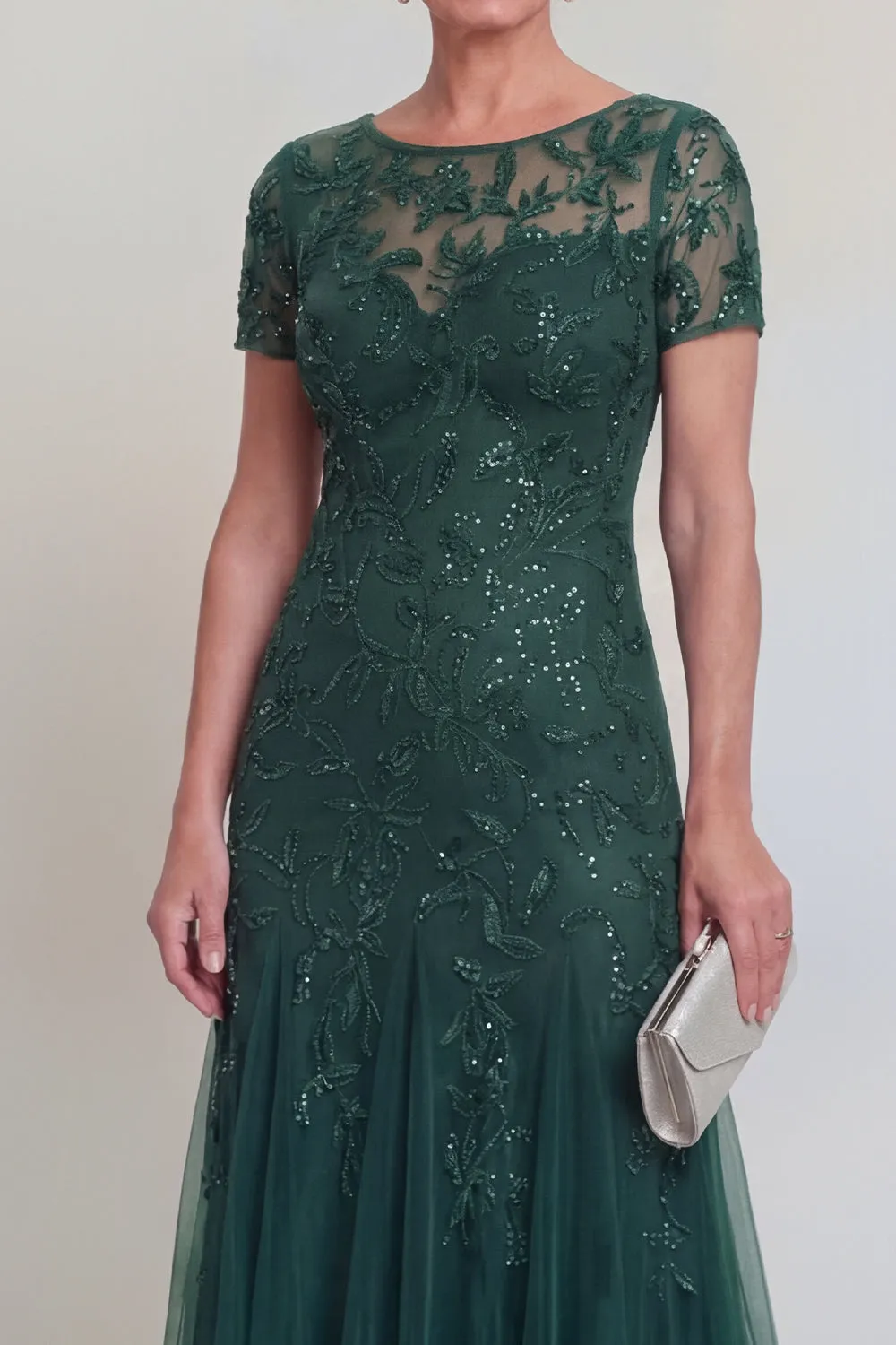 Appliqued A Line Dark Green Round Neck Mother Of Bride Dress sold by Zapaka product image thumbnail 3