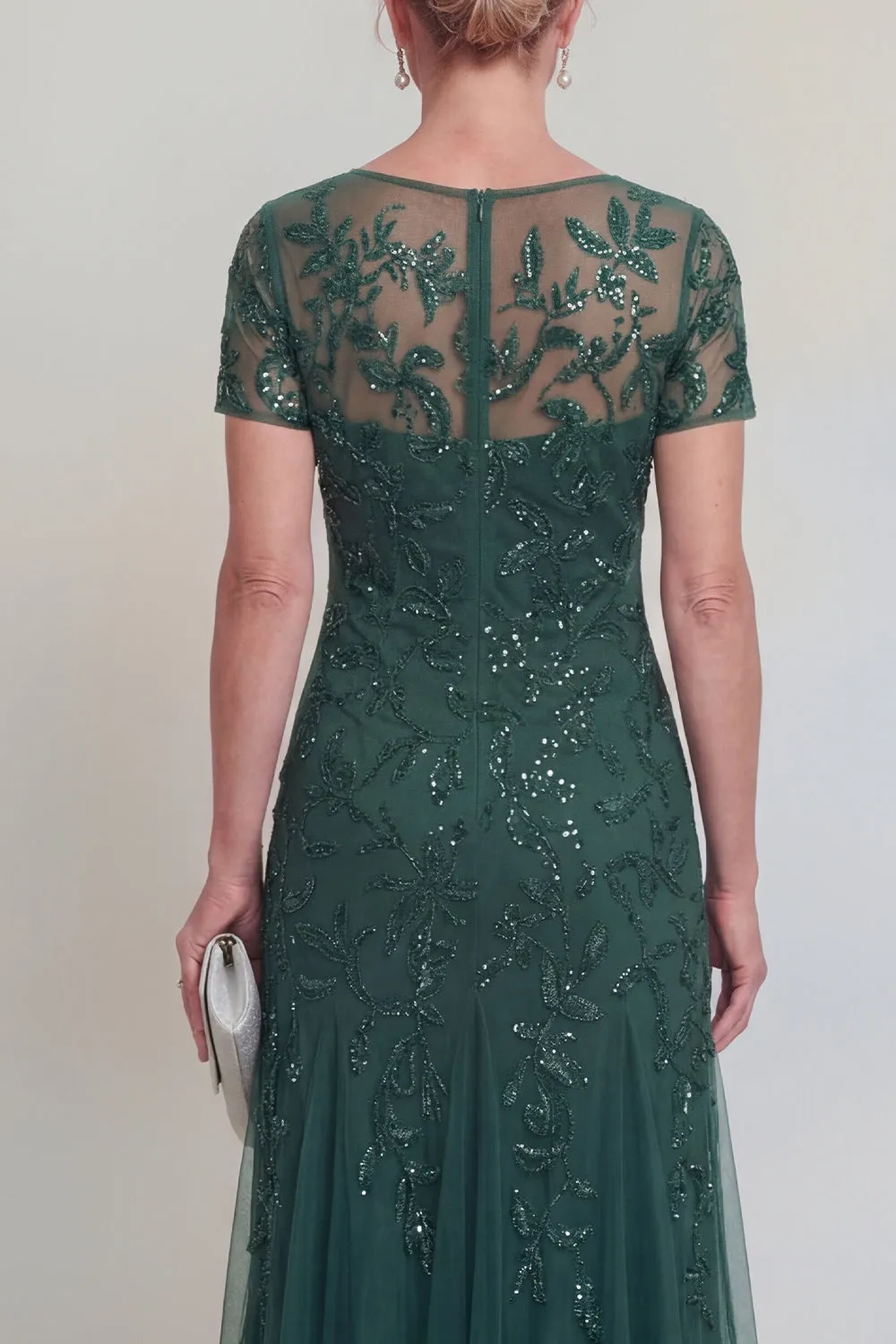 Appliqued A Line Dark Green Round Neck Mother Of Bride Dress sold by Zapaka product image thumbnail 4