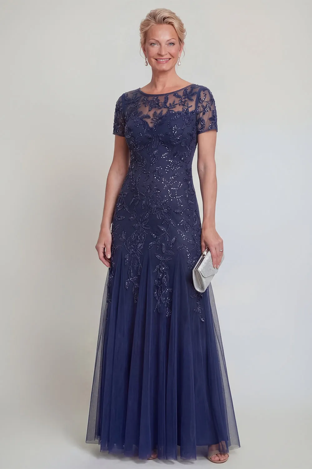 Appliqued A Line Dark Green Round Neck Mother Of Bride Dress sold by Zapaka product image thumbnail 5