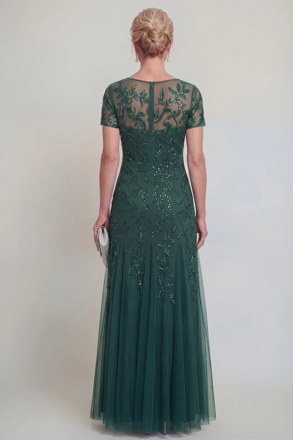 Appliqued A Line Dark Green Round Neck Mother Of Bride Dress sold by Zapaka product image thumbnail 2