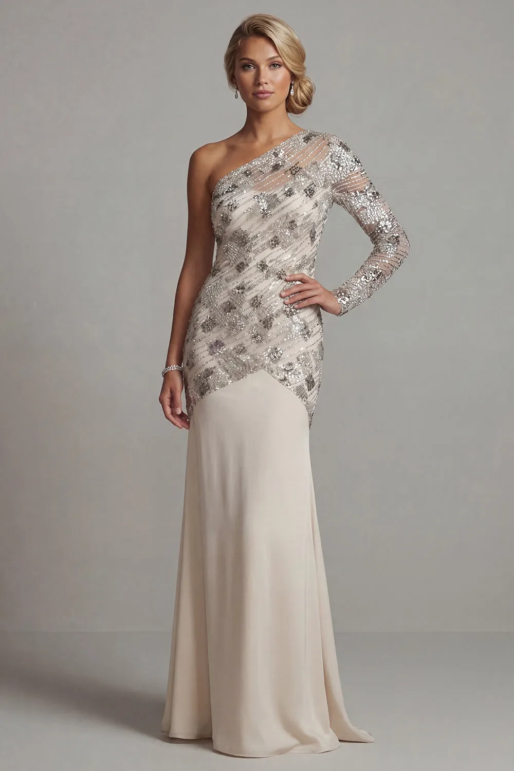 One Shoulder Sequin Mermaid Apricot Mother Of the Bride Dress sold by Zapaka product image thumbnail 3