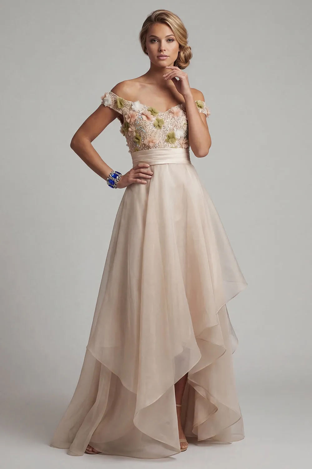 Off The Shoulder A Line Apricot Mother Of the Bride Dress with 3D Flowers sold by Zapaka product image thumbnail 3