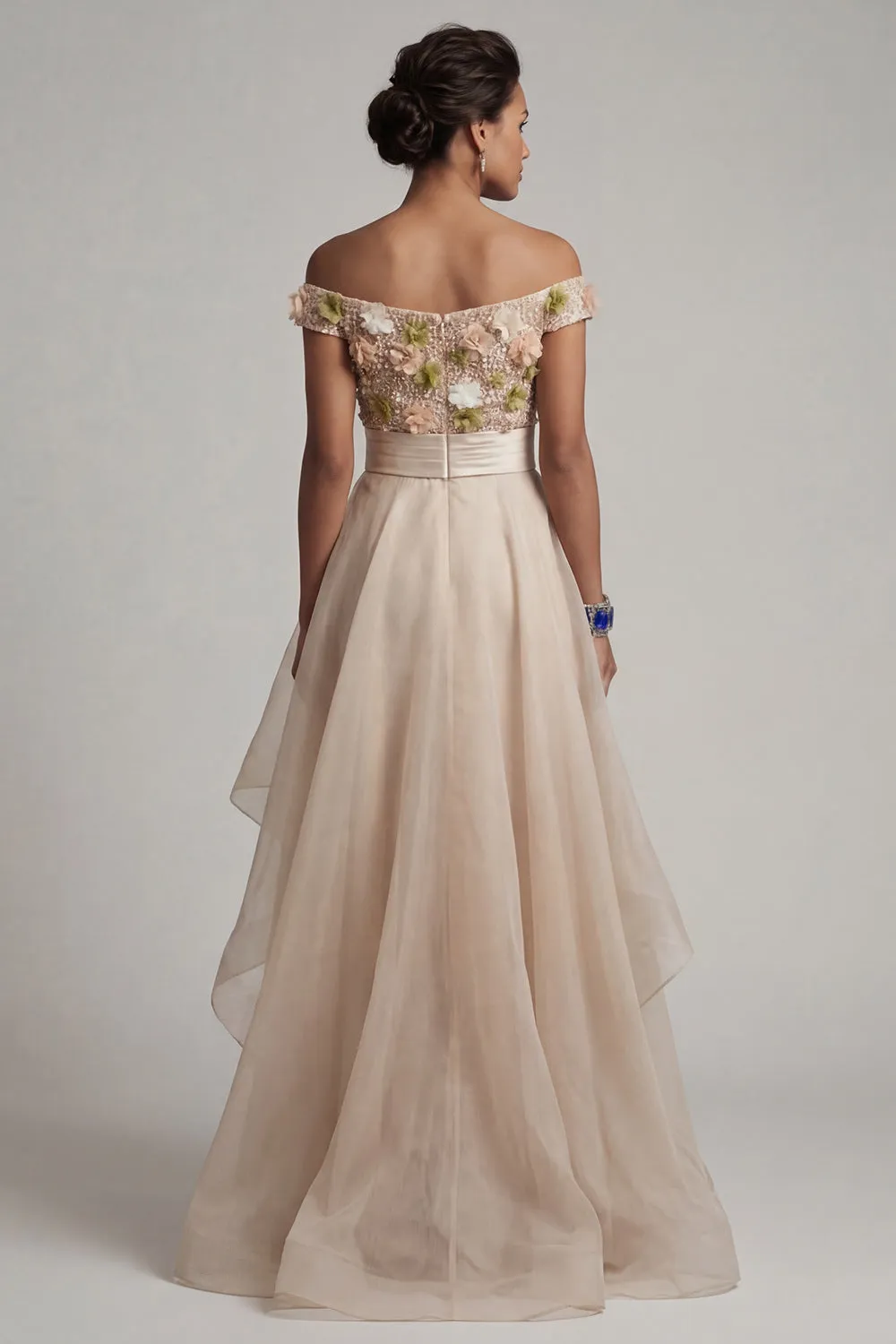 Off The Shoulder A Line Apricot Mother Of the Bride Dress with 3D Flowers sold by Zapaka product image thumbnail 2