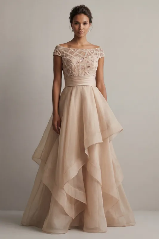 Bateau Neck A Line Blush Sequin Mother Of the Bride Dress made by Zapaka