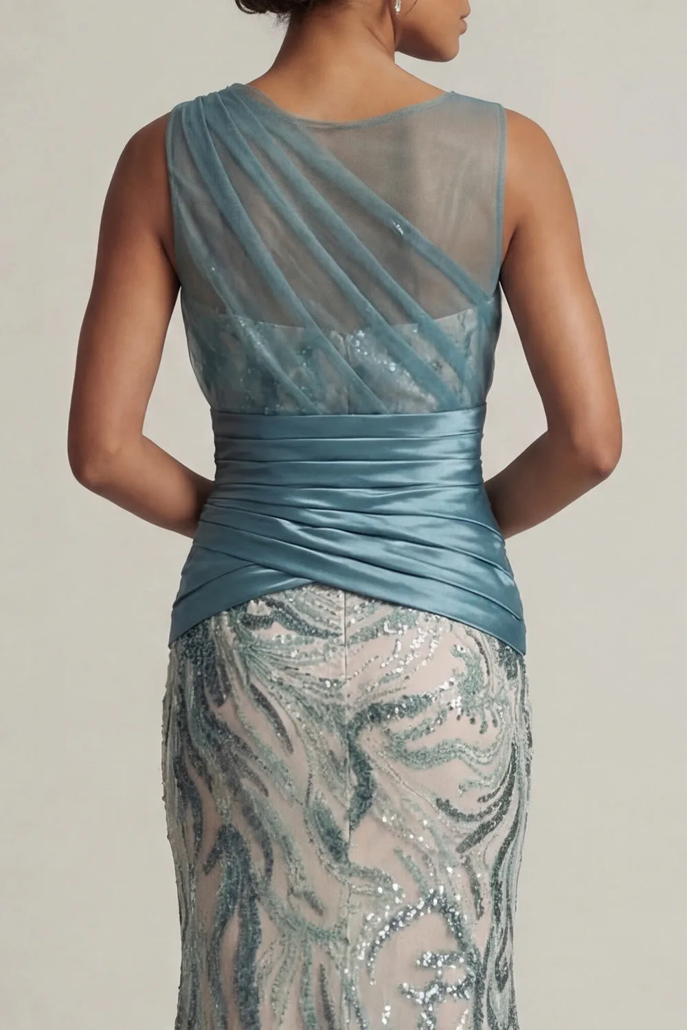 Lake Blue Sequin Mermaid Ruched Mother Of the Bride Dress sold by Zapaka product image thumbnail 5