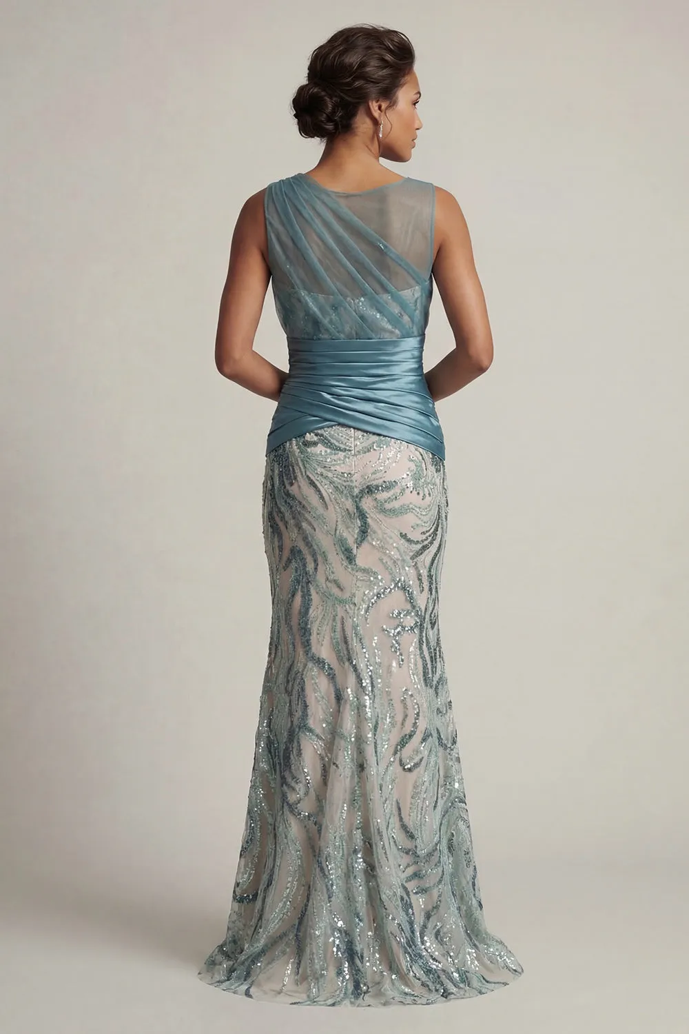 Lake Blue Sequin Mermaid Ruched Mother Of the Bride Dress sold by Zapaka product image thumbnail 2