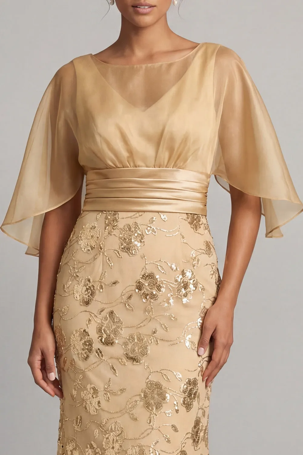 Mermaid Champagne Sequin Half Sleeve Mother Of the Bride Dress sold by Zapaka product image thumbnail 3