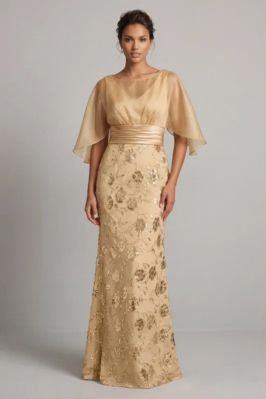 Mermaid Champagne Sequin Half Sleeve Mother Of the Bride Dress made by Zapaka