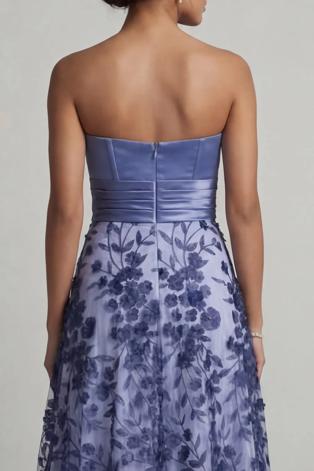Strapless A Line Navy Floral Mother Of the Bride Dress sold by Zapaka product image thumbnail 5