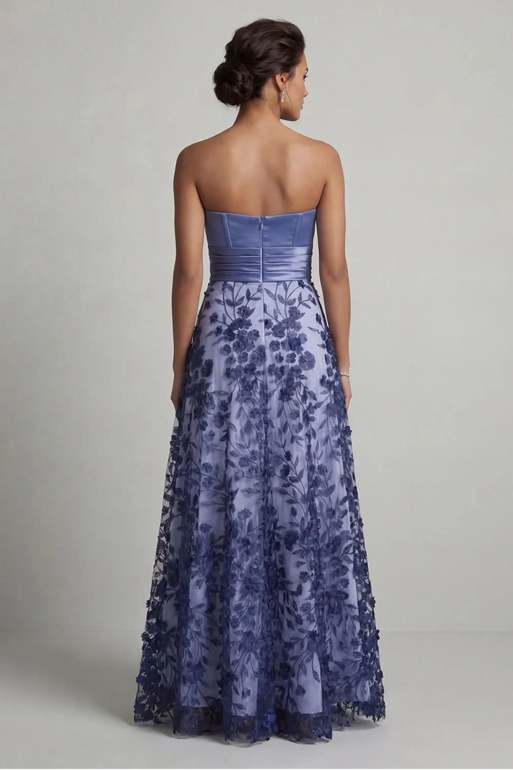 Strapless A Line Navy Floral Mother Of the Bride Dress sold by Zapaka product image thumbnail 2