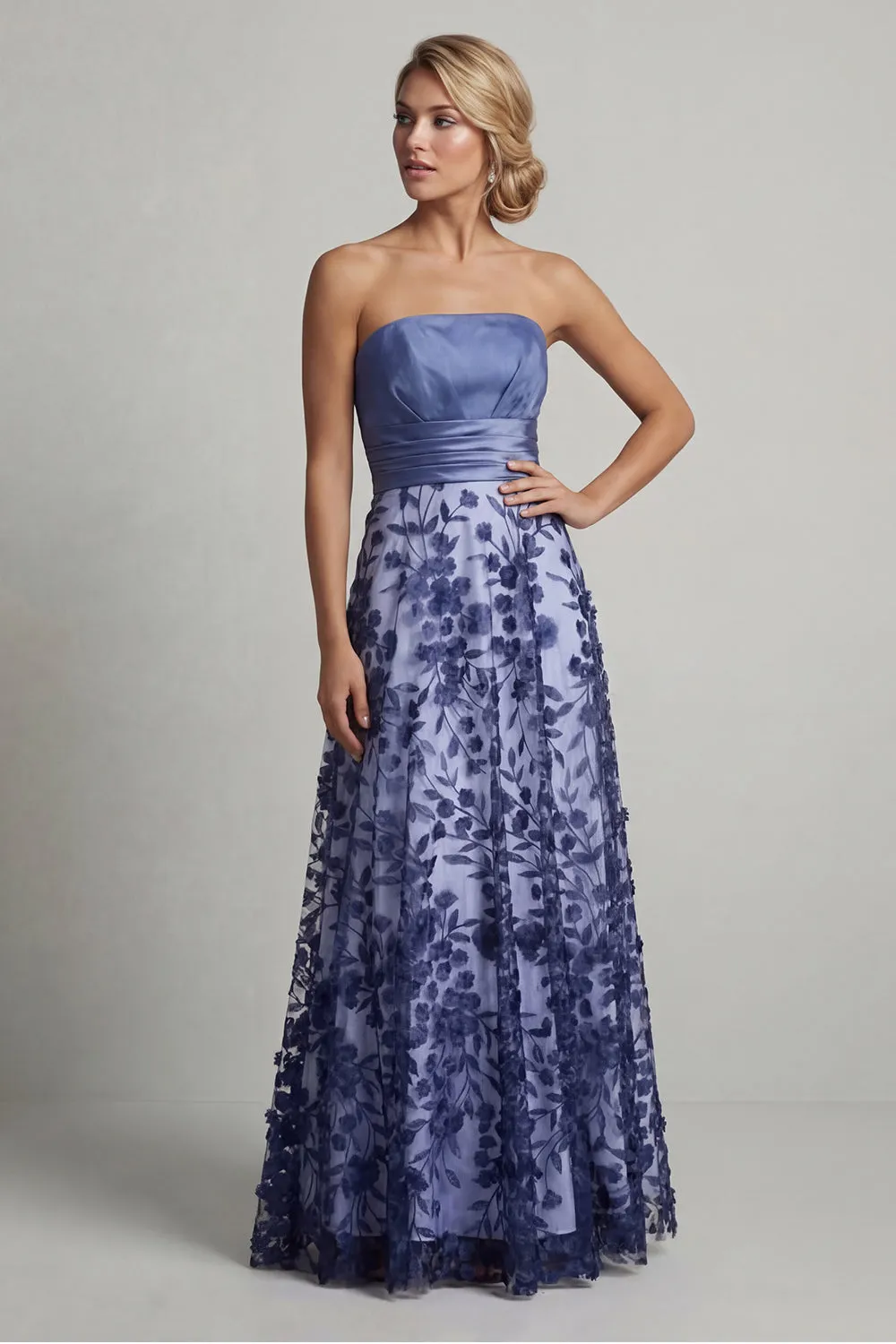 Strapless A Line Navy Floral Mother Of the Bride Dress sold by Zapaka product image thumbnail 3
