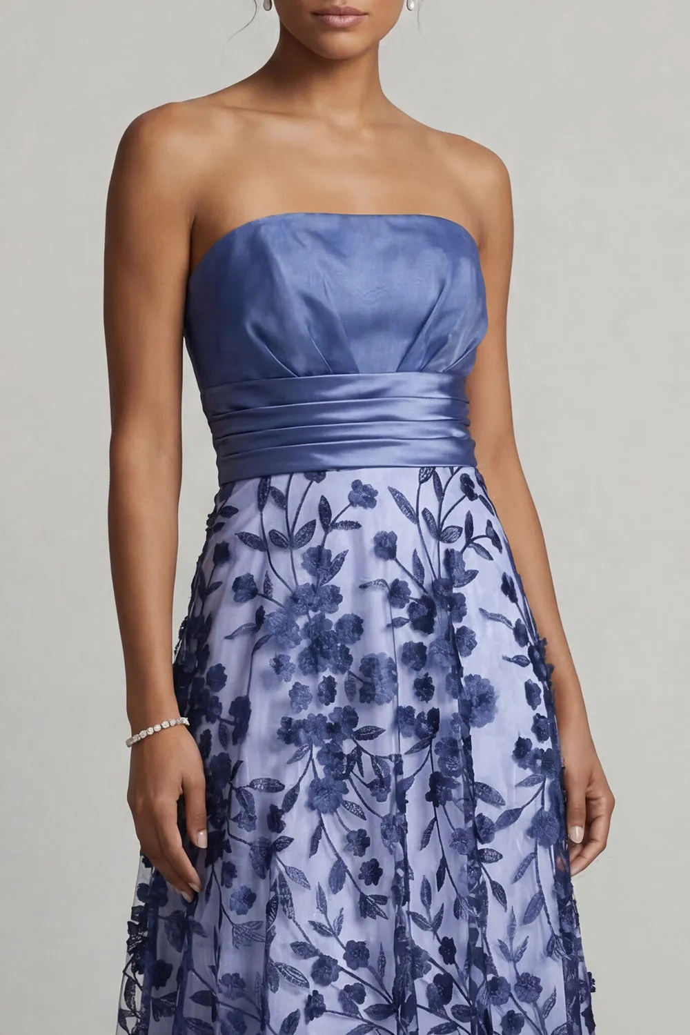 Strapless A Line Navy Floral Mother Of the Bride Dress sold by Zapaka product image thumbnail 4