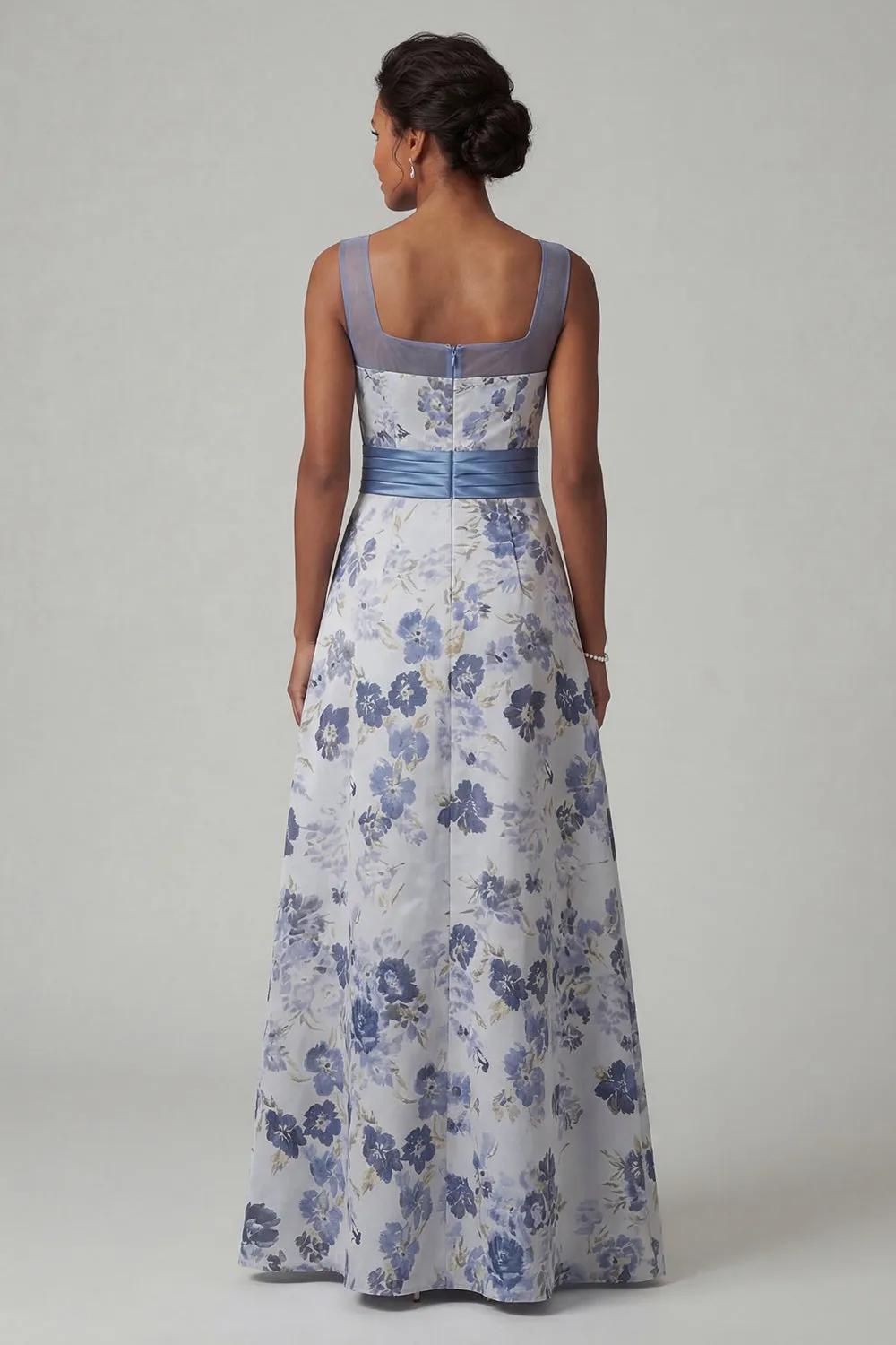 Square Neck A Line Dusty Blue Floral Mother Of Bride Dress sold by Zapaka product image thumbnail 2
