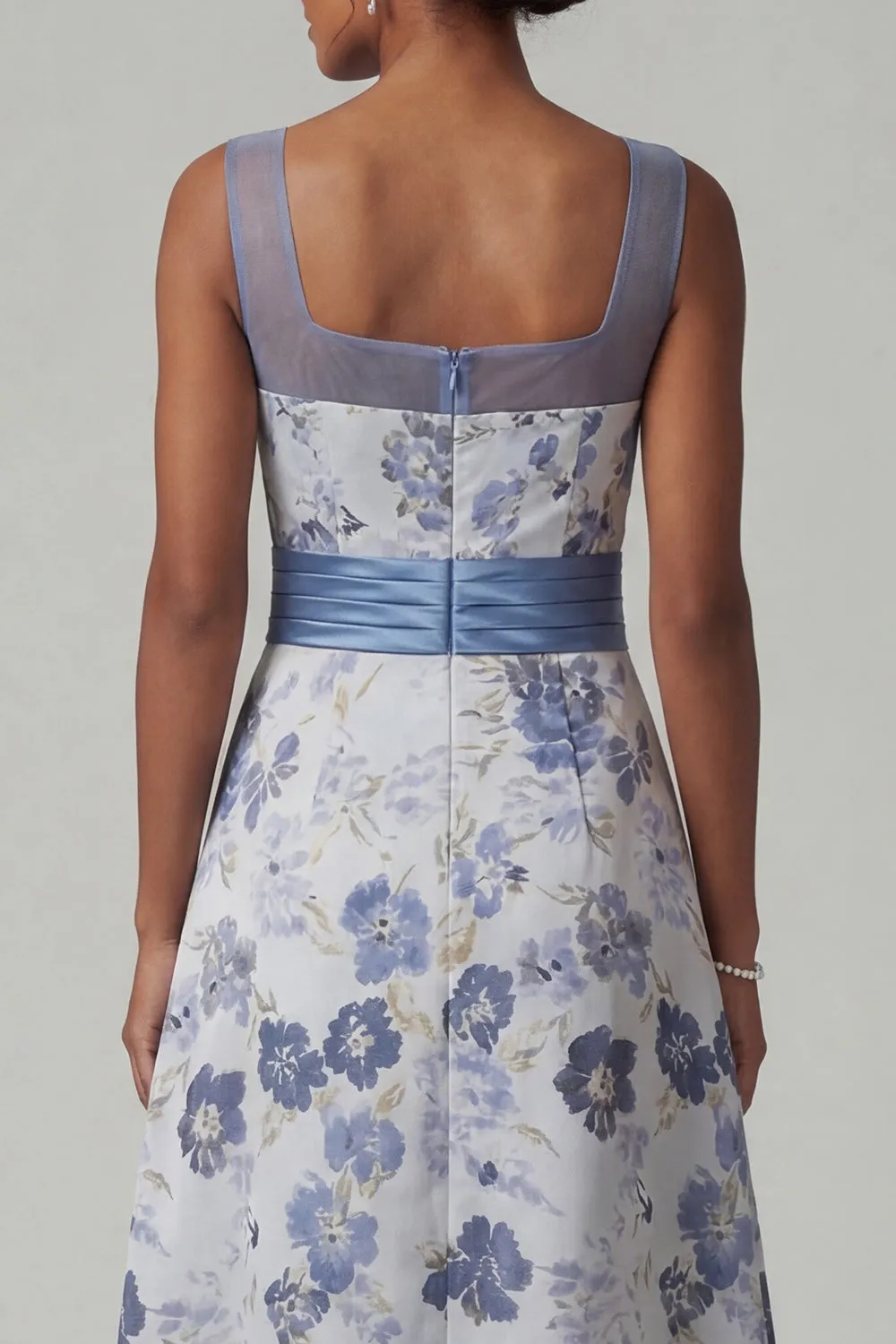 Square Neck A Line Dusty Blue Floral Mother Of Bride Dress sold by Zapaka product image thumbnail 5