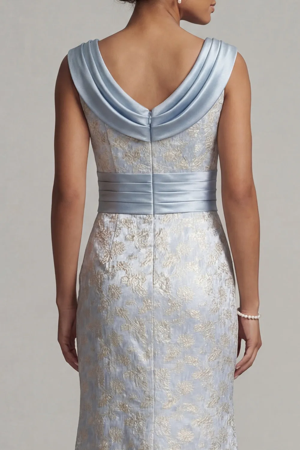 Cowl Neck Mermaid Light Blue Brocade Mother Of Bride Dress sold by Zapaka product image thumbnail 5