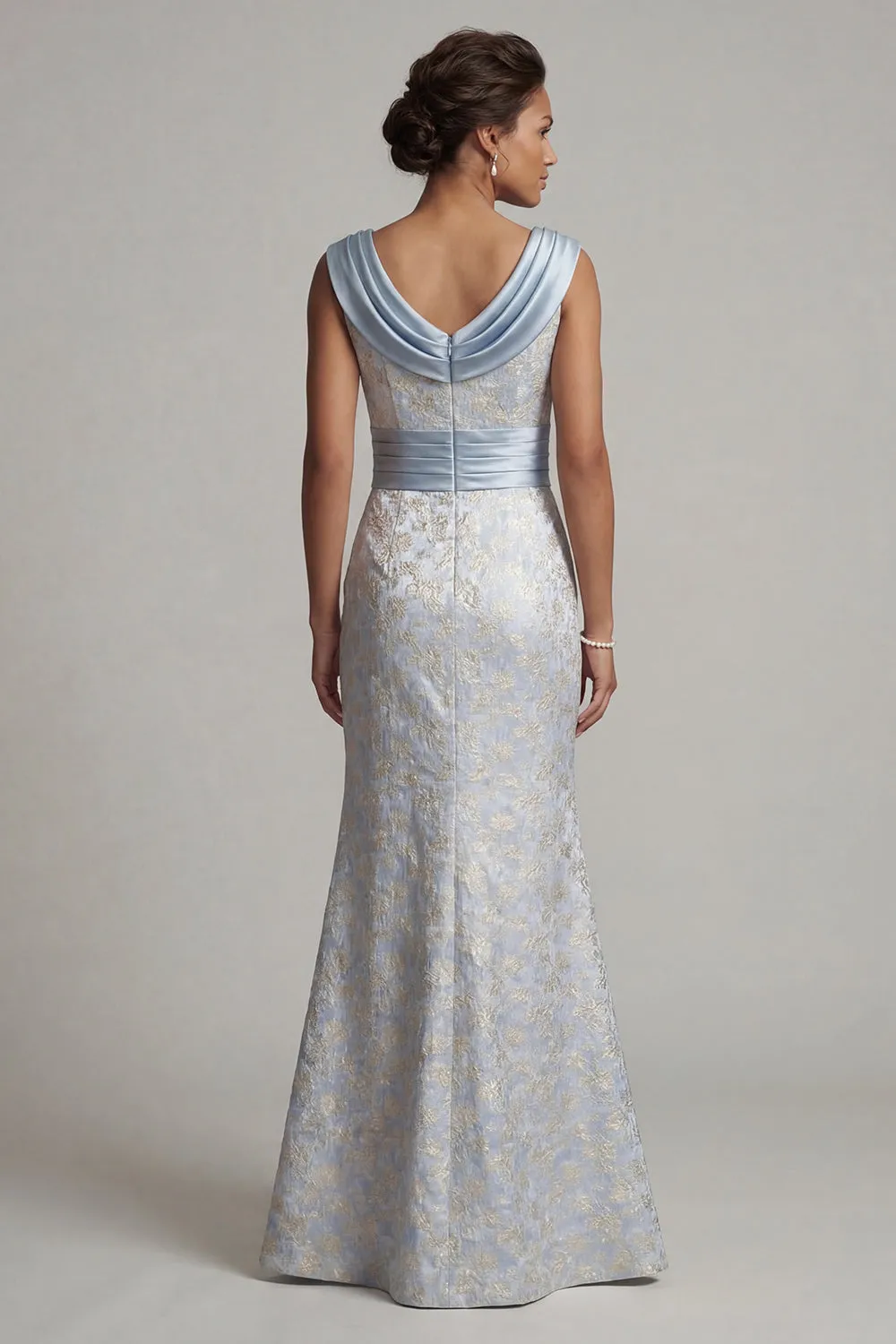 Cowl Neck Mermaid Light Blue Brocade Mother Of Bride Dress sold by Zapaka product image thumbnail 2