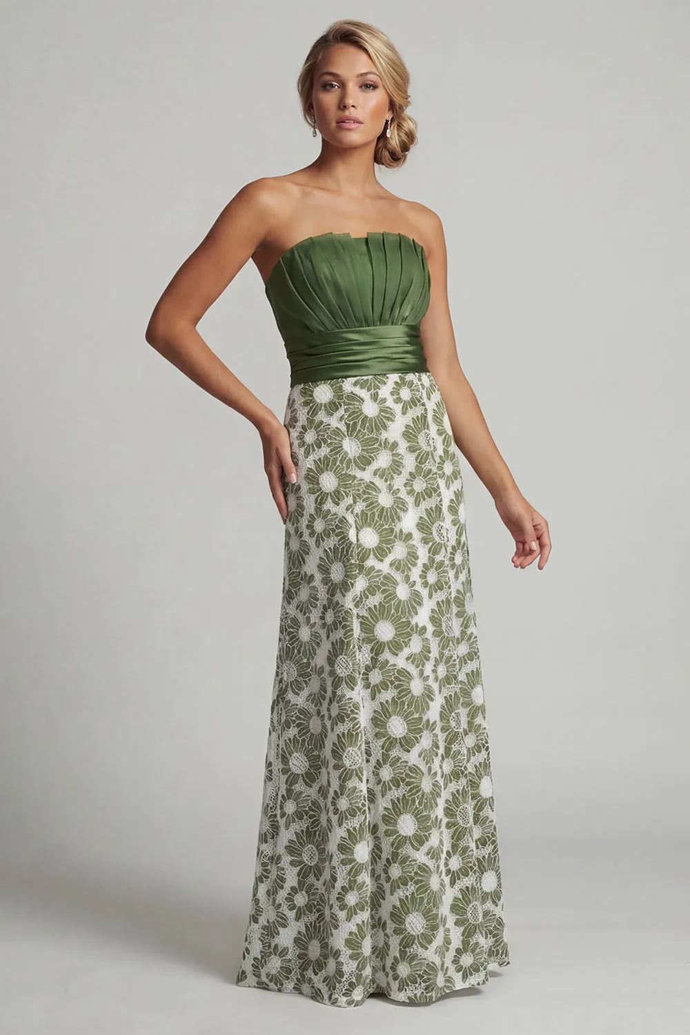 Strapless A Line Green Floral Mother Of Bride Dress sold by Zapaka product image thumbnail 3