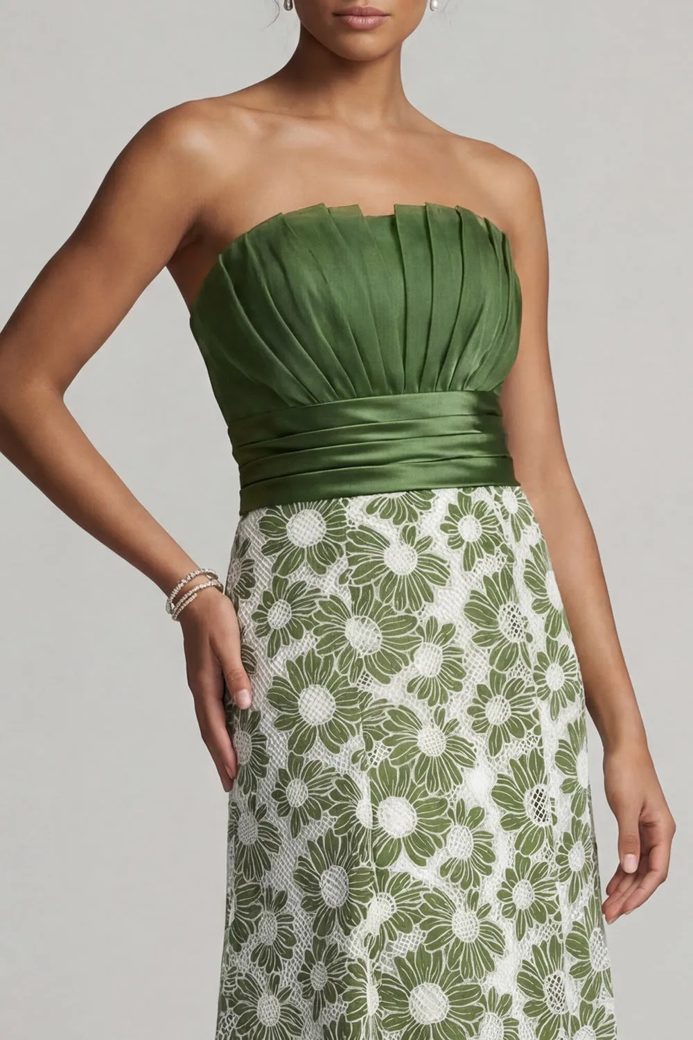 Strapless A Line Green Floral Mother Of Bride Dress sold by Zapaka product image thumbnail 4