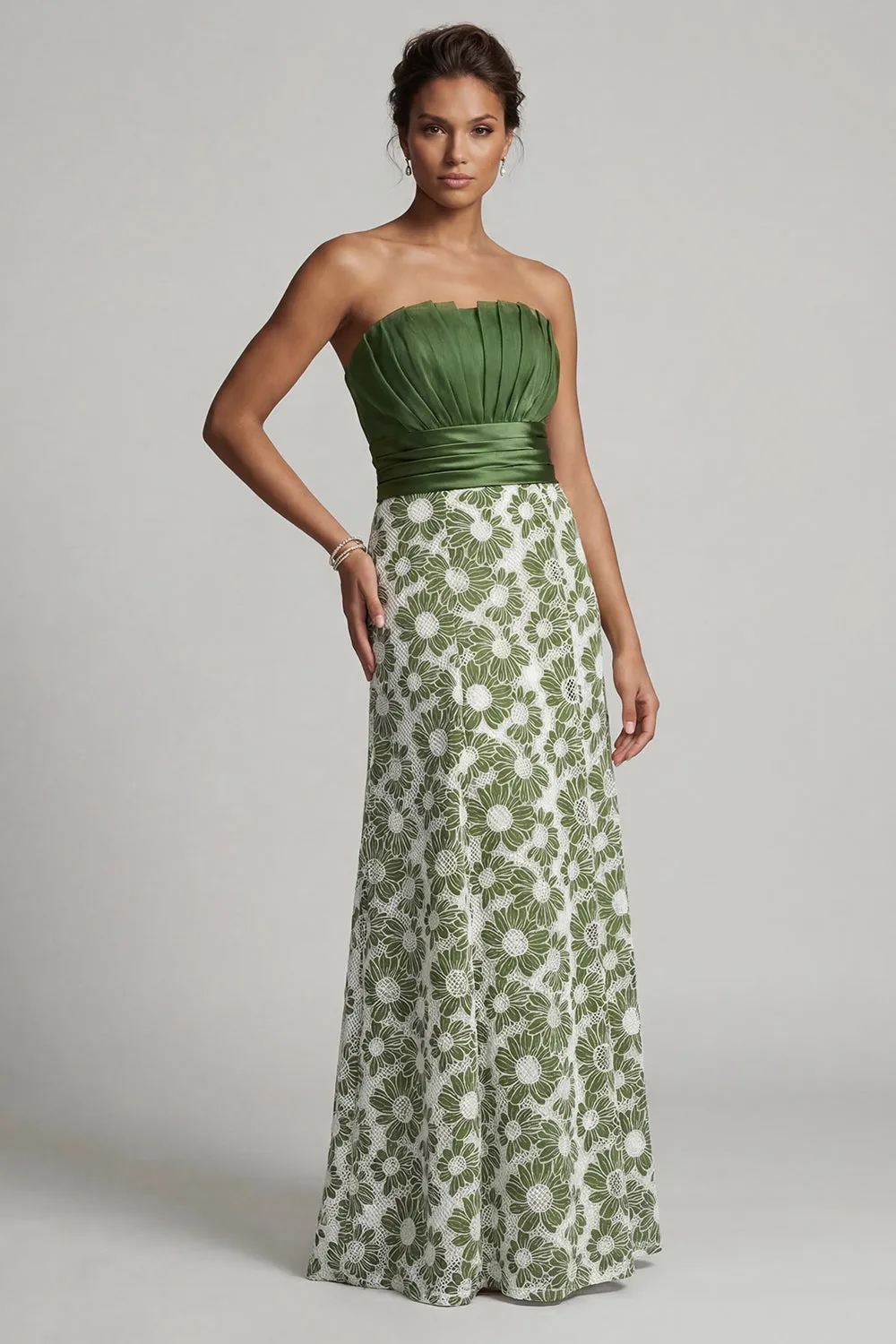 Strapless A Line Green Floral Mother Of Bride Dress sold by Zapaka